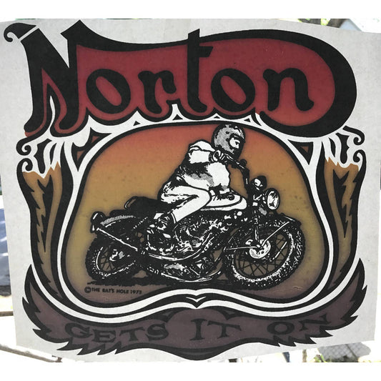 Norton Motorcycle Get It On 1973 Rat's Hole Vintage Iron On Heat Transfer