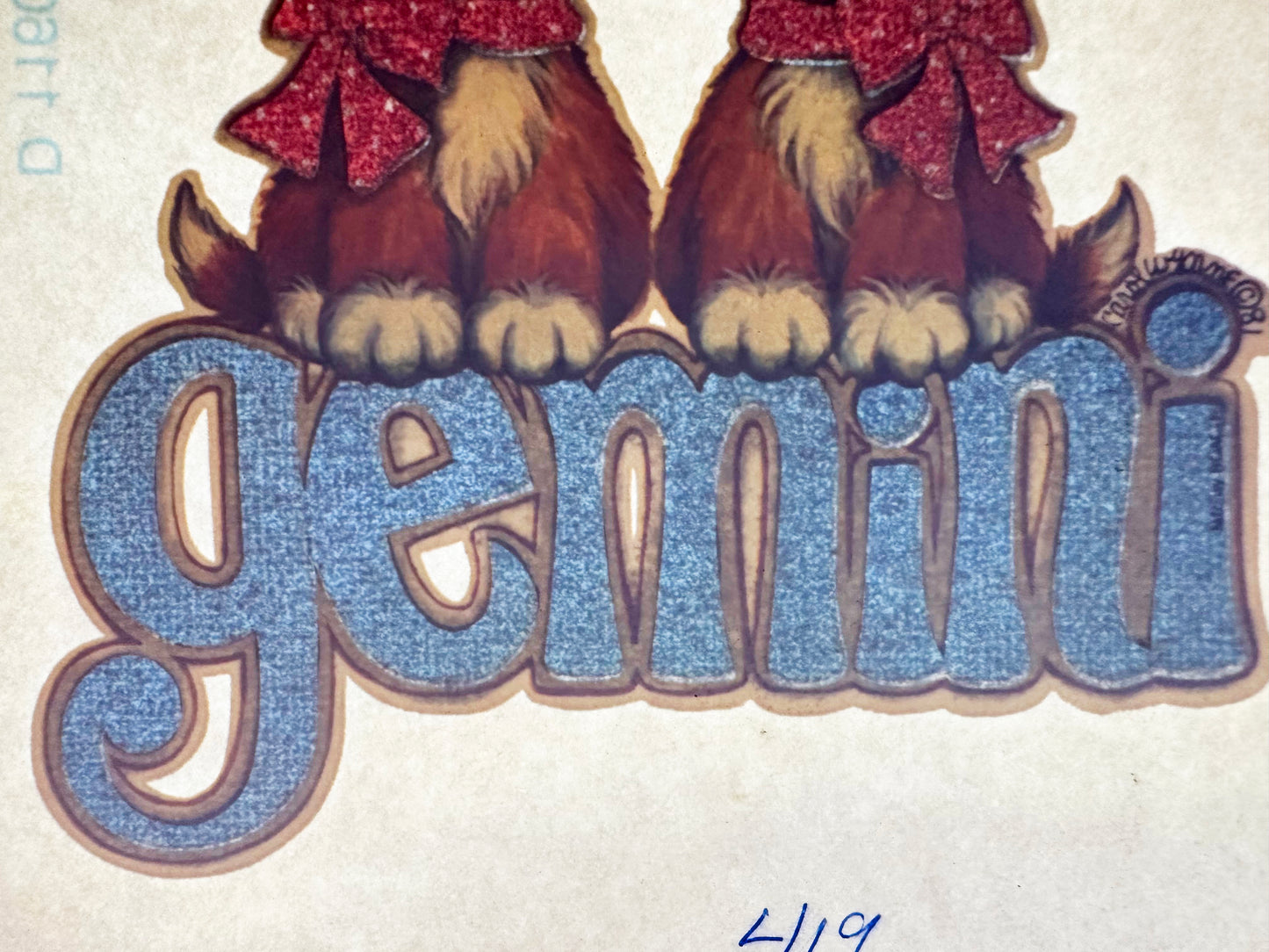 Gemini Astrology Zodiac Sign Vintage Roach Incorporated Glitter Iron On Heat Transfer