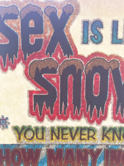 Sex is Like Snow... Vintage Glitter Iron On Heat Transfer