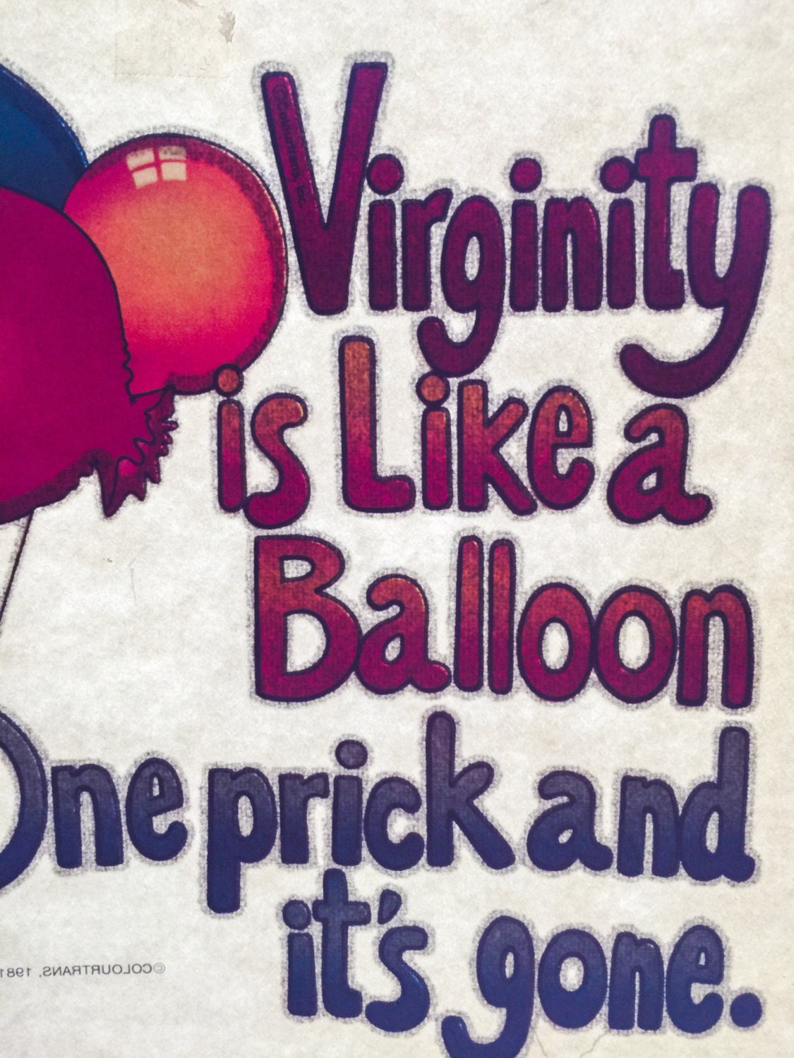 Virginity is Like a Balloon... Vintage Glitter Iron On Heat Transfer