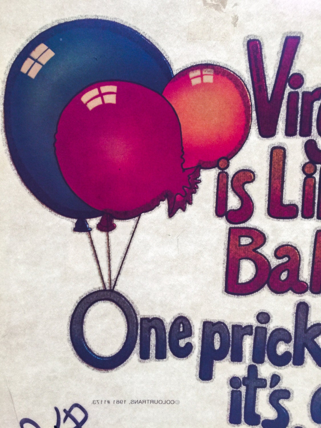 Virginity is Like a Balloon... Vintage Glitter Iron On Heat Transfer