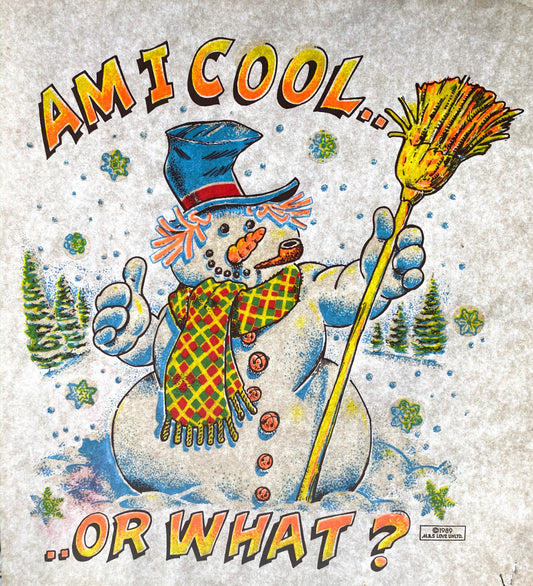 Am I Cool... Snowman Vintage Iron On Heat Transfer with Gritty Ink