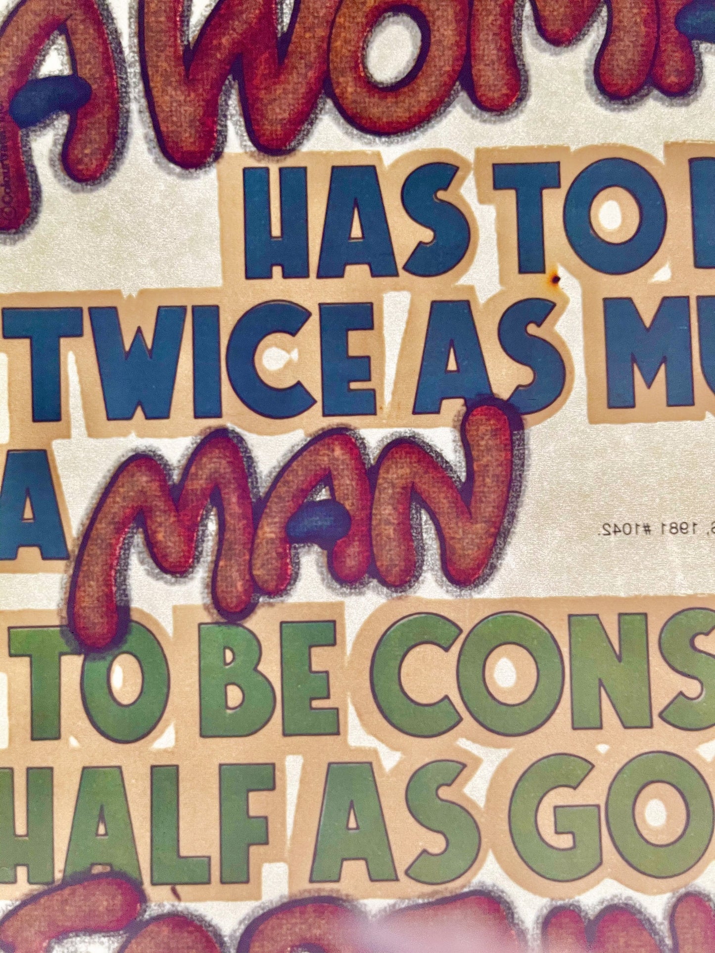 A Woman Has To Do Twice As Much As A Man... Vintage Iron On Heat Transfer