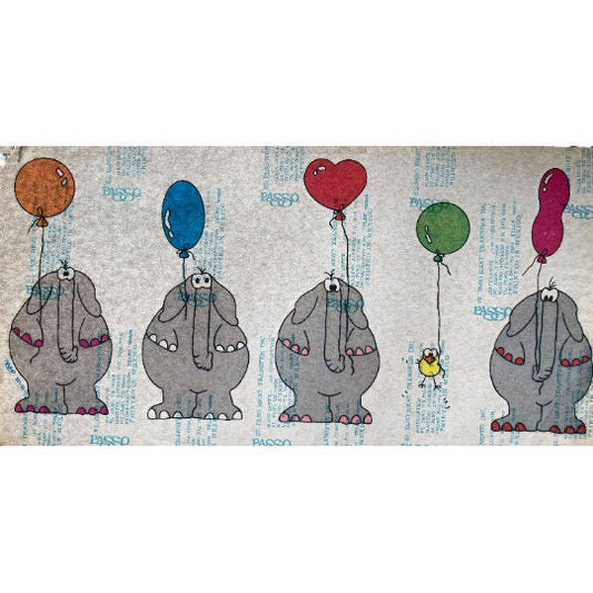 Elephants with Balloons Vintage Iron On Heat Transfer