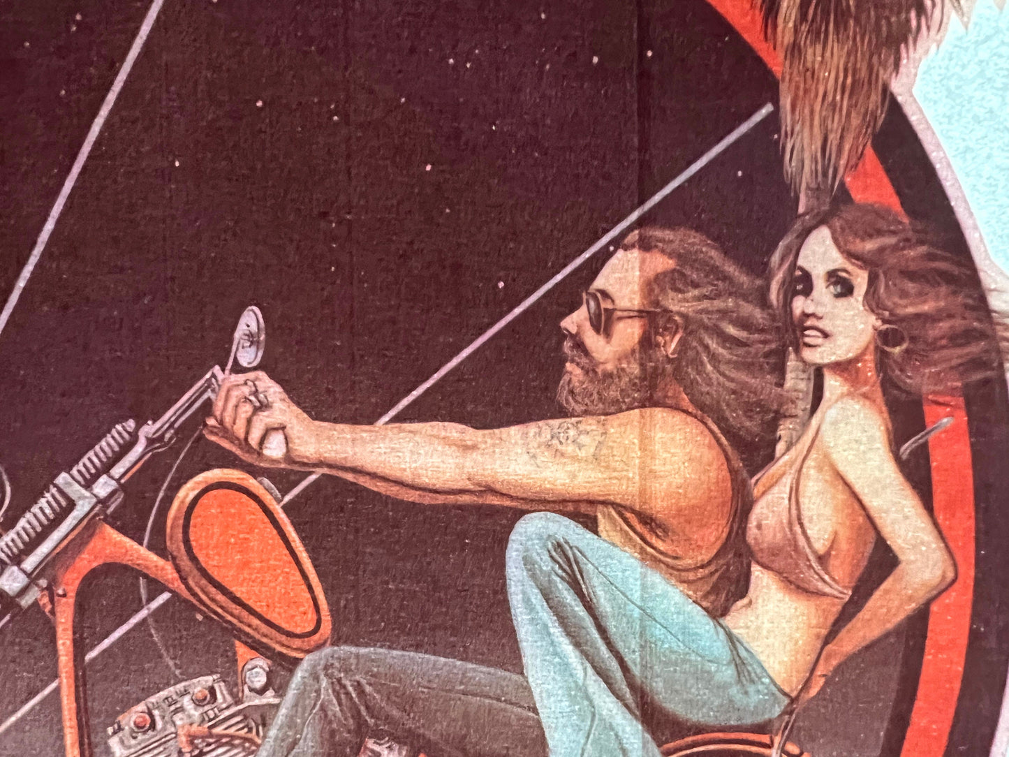 David Mann Couple Riding a Chopper 1975 Roach Vintage Iron On Heat Transfer