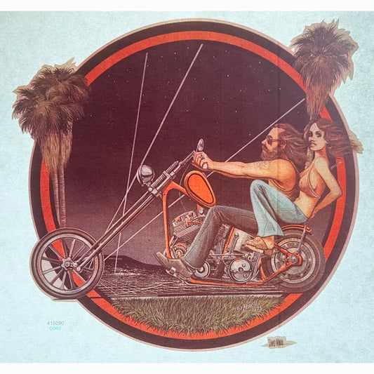 David Mann Couple Riding a Chopper 1975 Roach Vintage Iron On Heat Transfer