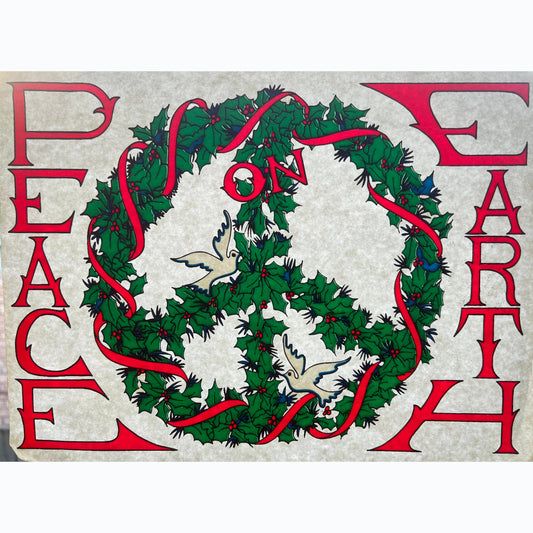 Peace on Earth Christmas Vintage Iron On Heat Transfer with Gritty Ink