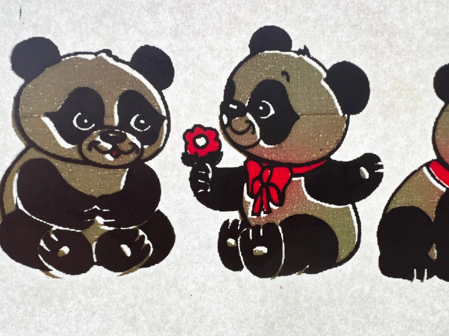 Four Pandas Vintage Iron On Heat Transfer