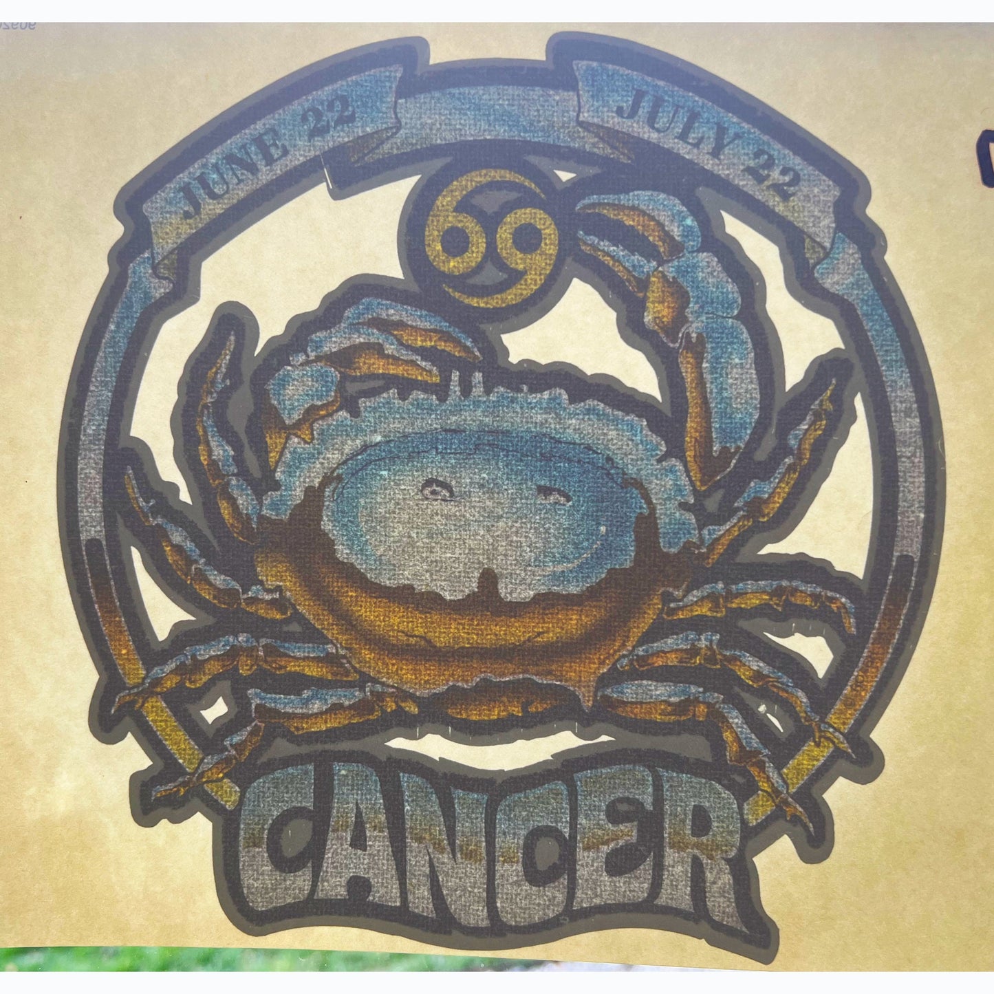 Cancer Astrology Zodiac Sign Crab Vintage Glitter Iron On Heat Transfer