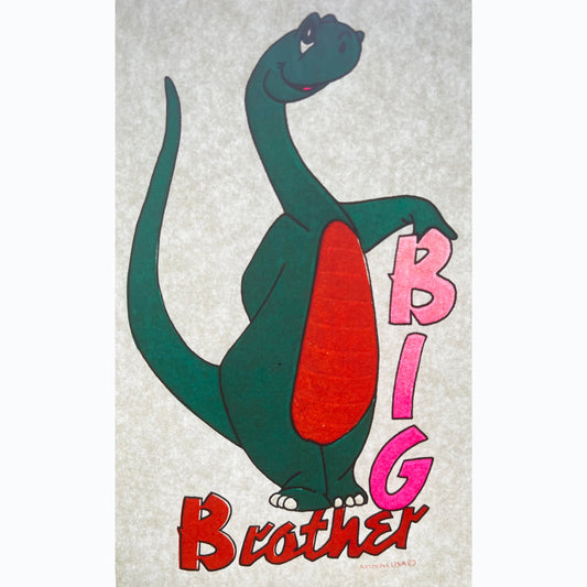 Big Brother Dinosaur Vintage Iron On Heat Transfer with Gritty Ink