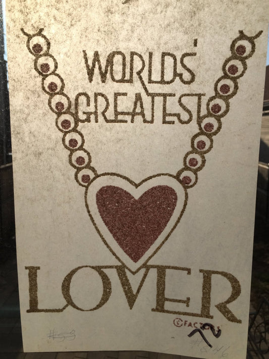 Pink and Gold Glitter 'World's Greatest Lover' Vintage Iron On Heat Transfer