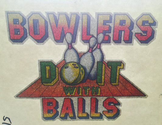 Bowlers Do It with Balls Vintage Glitter Iron On Heat Transfer